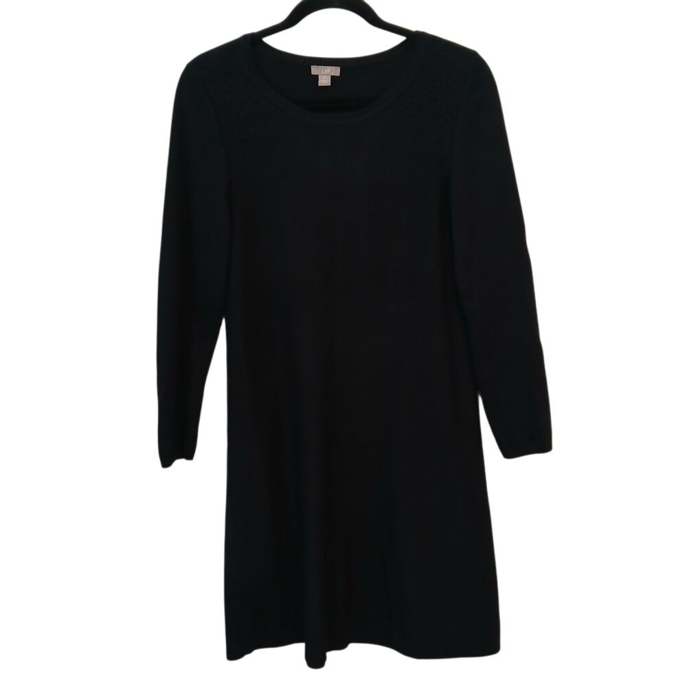 Womens Size Small  J. Jill Black Quilted Accent Sweater Midi Dress Lightweight